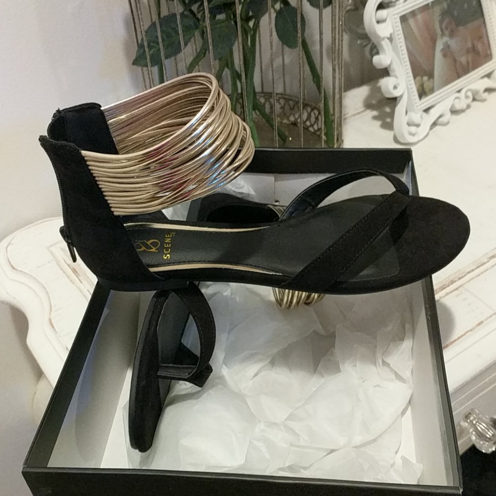 Gladiator sandals flip flop thong gold black